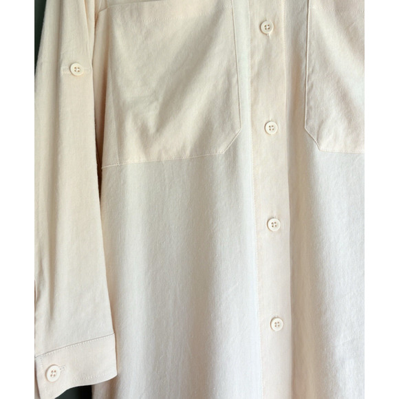 MONROW Linen Blend Button Front Midi Shirt Dress Tunic Pale Yellow Coastal S NWT - Picture 5 of 12